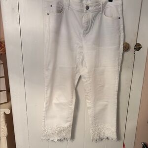 Simply, Vera Vera, Wang, Capri,White Embellished Hem Jeans 12 Preowned